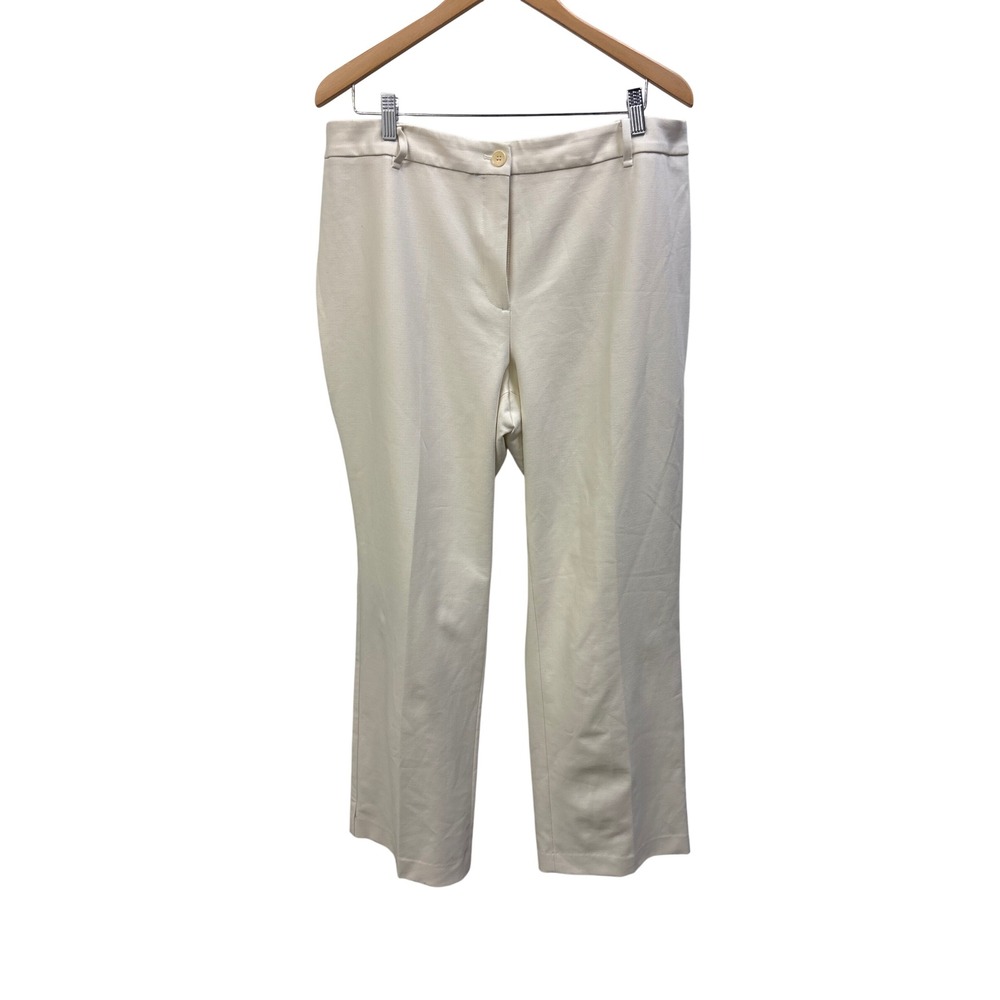 Talbots Woman Curvy Fit Cream Straight Leg Trousers Size 18W Elastic Back Waist